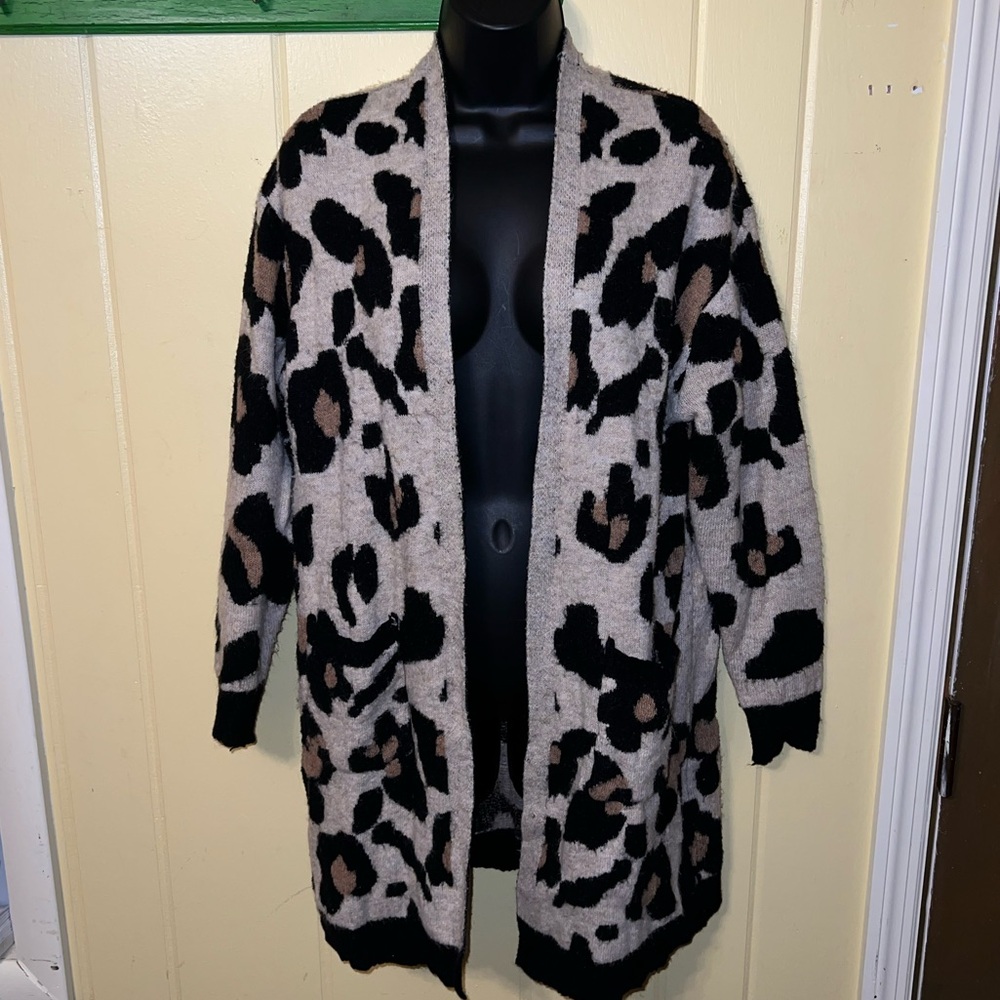 Altar’d State Y2K Boho Leopard Print Open Front Cardigan Knit Sweater Size S/M - Picture 2 of 8